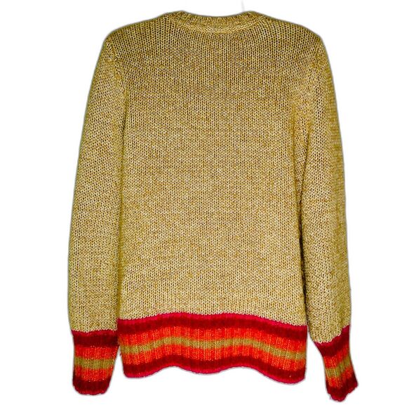 GAP TAN & HOT PINK STRIPED WOOL & ALPACA CREW NECK KNIT SWEATER. WOMEN'S MEDIUM - Picture 2 of 4